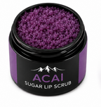 Purple Acai sugar lip scrub in a black container on a white background