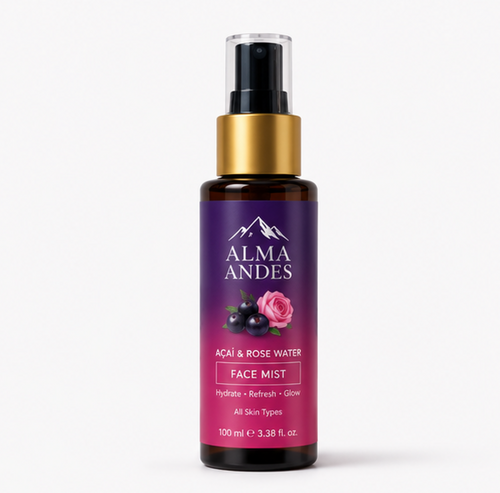 Alma Andes Acai & Rose Water Face Mist bottle on a white background