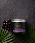 Luxury açaí body scrub in black jar for smooth radiant skin