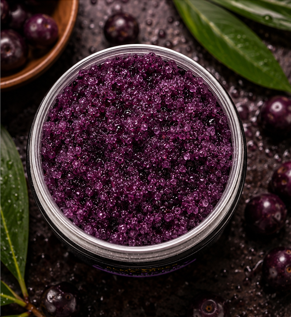 Natural antioxidant-rich açaí body scrub for exfoliation and brightening