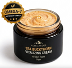 Sea Buckthorn Vitalizing Cream jar with Omega-7 label on a white background