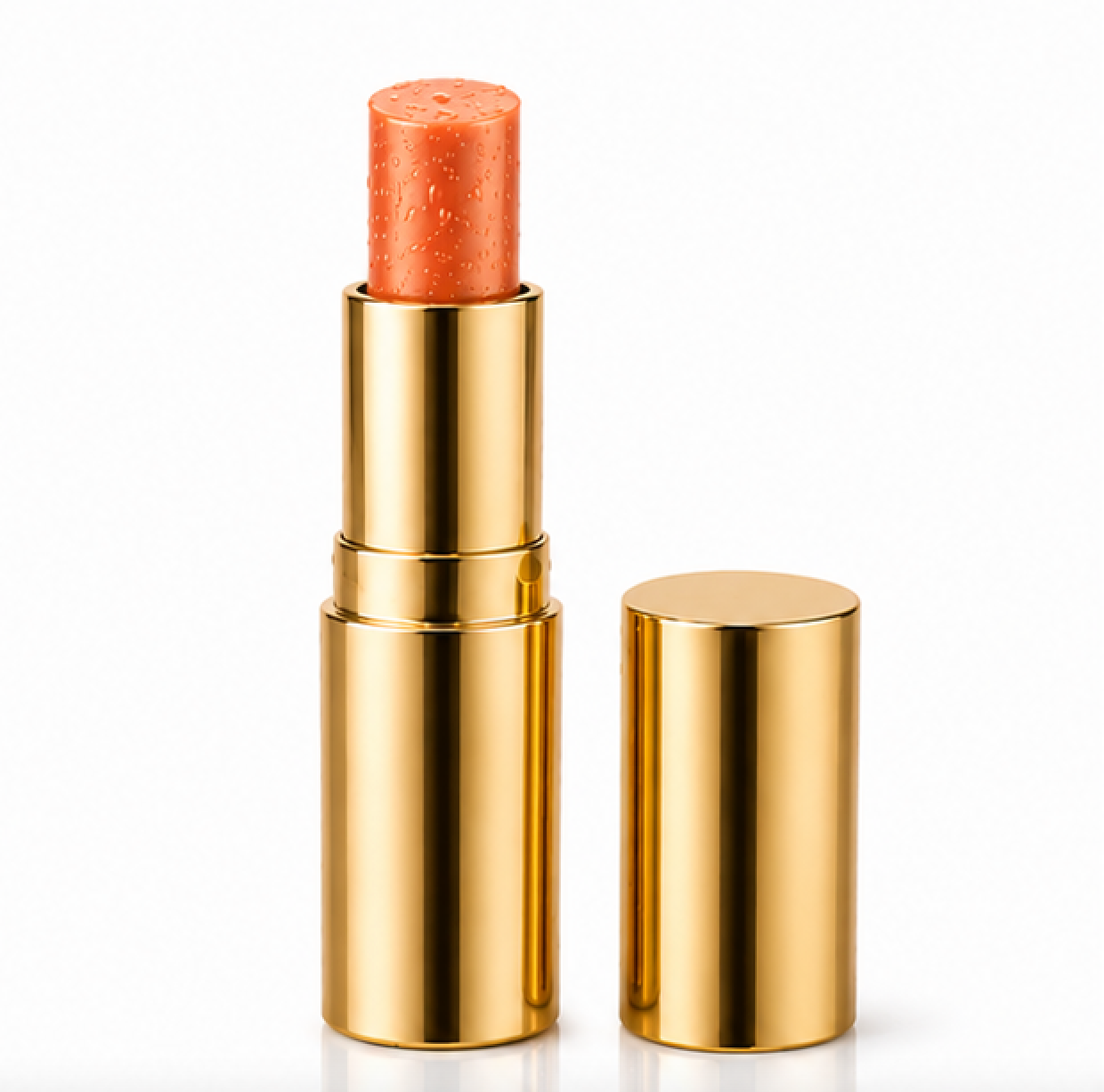 Lipstick with gold casing on a white background