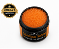 Seabuckthorn sugar lip scrub with omega 7 booster label on a white background