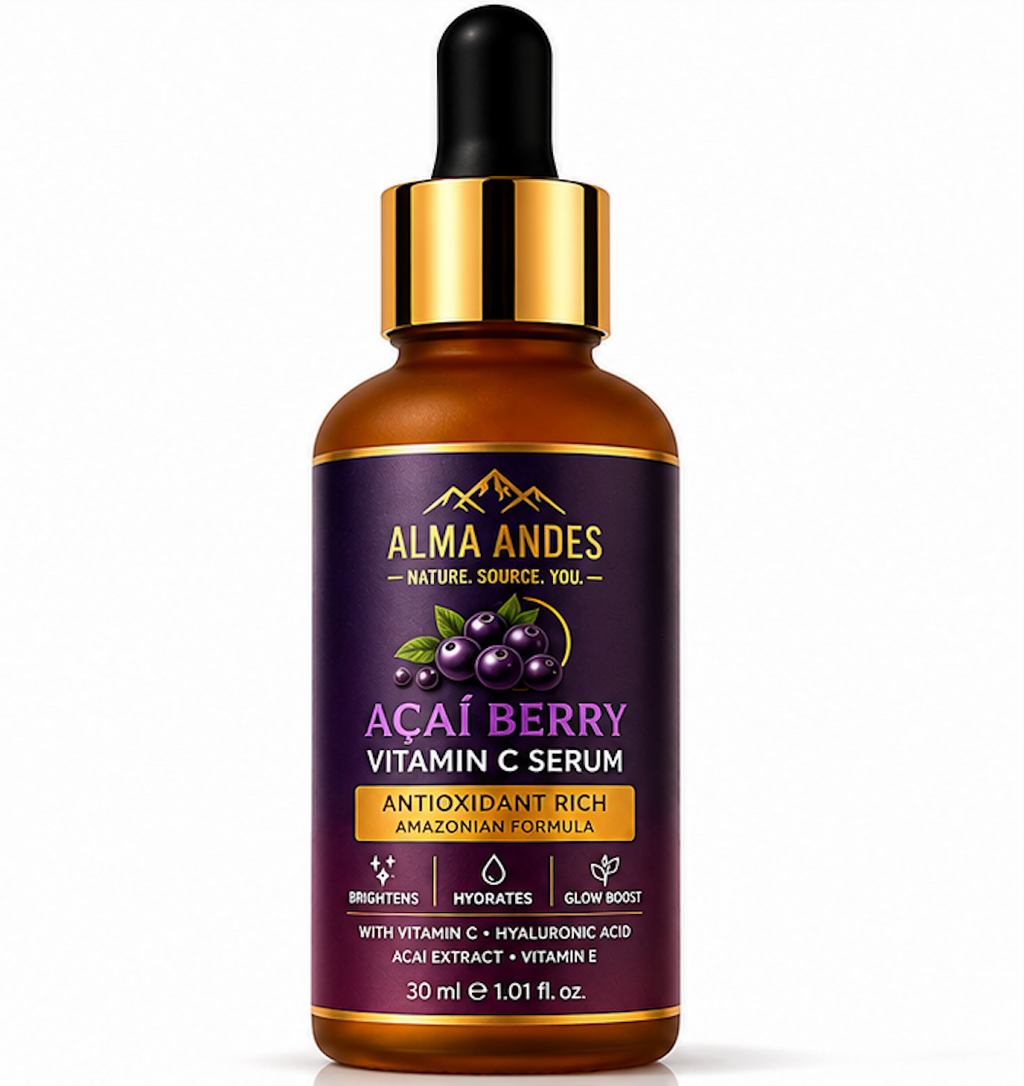 Alma Andes Acai Berry Vitamin C Serum bottle on a white background